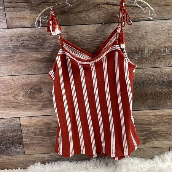 KIABI Ladies Tassel String Strap Tank Cotton Linen Flax Top Shirt Size Medium - Picture 7 of 10